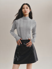 Women's Mock-Neck Vertical Jacquard Sweater