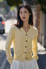 Women's Short V-Neck Embroidered Cardigan