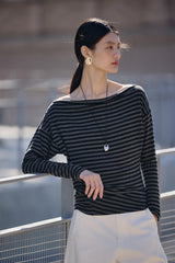 Women's Striped Straight-Neck Long-Sleeve T-Shirt