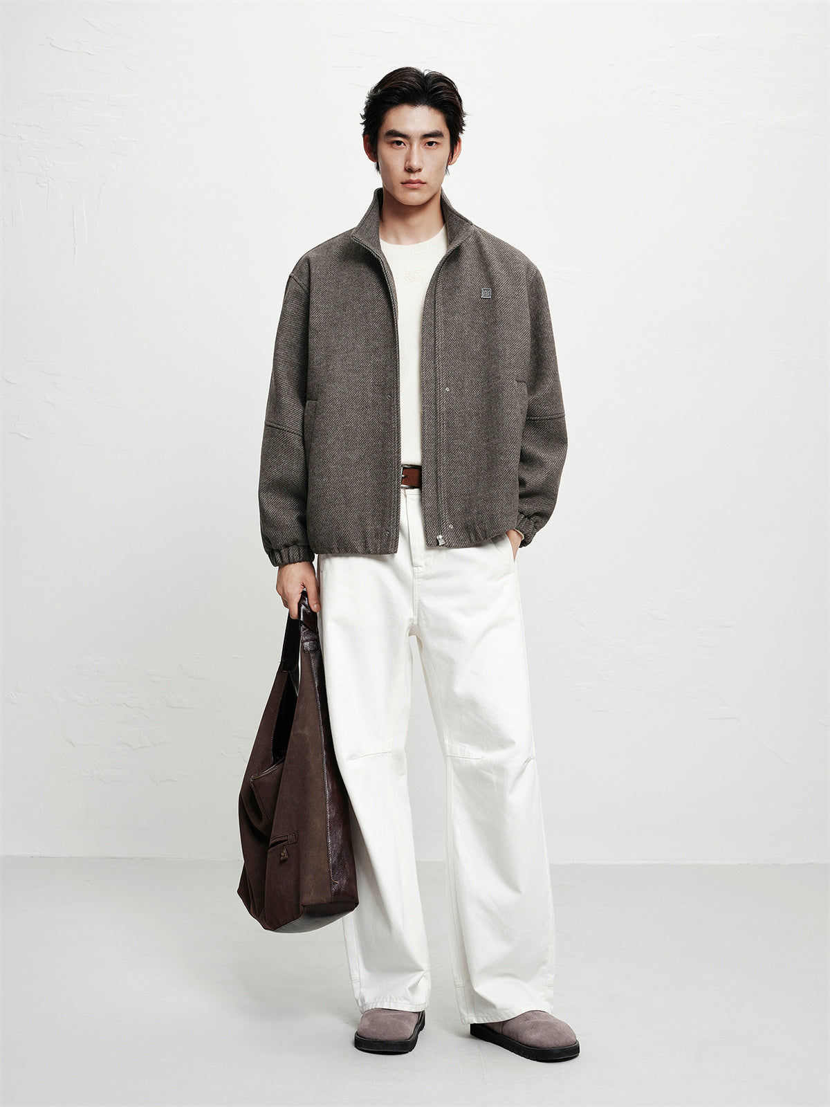 Men's Stand-Collar Wool-Blend Tailored Jacket