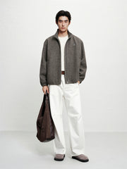 Men's Stand-Collar Wool-Blend Tailored Jacket