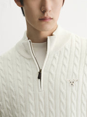 Men's Beige Wool-Blend Cable Knit Sweater