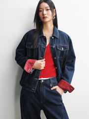 Women's Embroidered Denim Jacket with Contrast Details