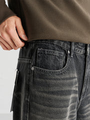 Men's Vintage Distressed Ripped Wide-Leg Cotton Jeans