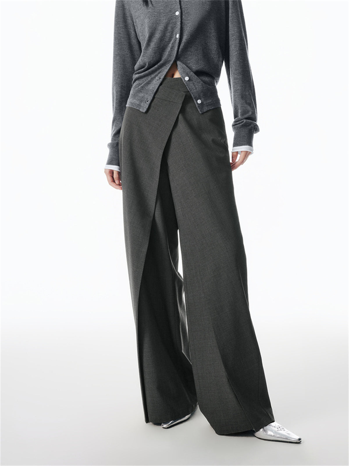 Women's Asymmetrical Wide-Leg Suit Pants