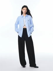 Women's Blue Modal Slim Fit Long-Sleeve Shirt