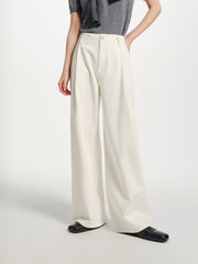Women's Beige Cotton-Blend Wide-Leg Jeans
