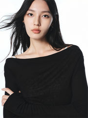 Women's Off-Shoulder Cowl Neck T-Shirt with Lace Trim