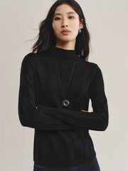 Women's Mock-Neck Vertical Jacquard Sweater