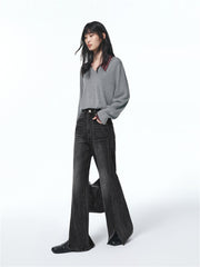 Women's Gradient Washed Flared Jeans with Split Hem