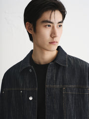 Men's Vintage Textured Boxy Denim Jacket