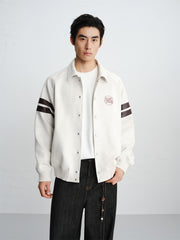 Men's Contrast Embroidered Faux Suede Jacket