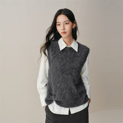 Women's Wool-Blend Vest with Detachable Metal Detail