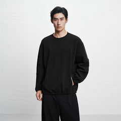 Men's Solid Pullover Sweatshirt with Elastic Hem