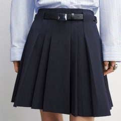 Women's Wool-Blend Pleated A-Line Mini Skirt