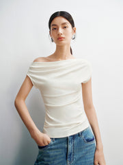 Women's Solid Drape-Neck Slim-Fit Tee