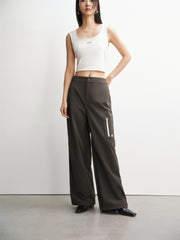 Women's Wide-Leg Casual Pants with Patch Detail