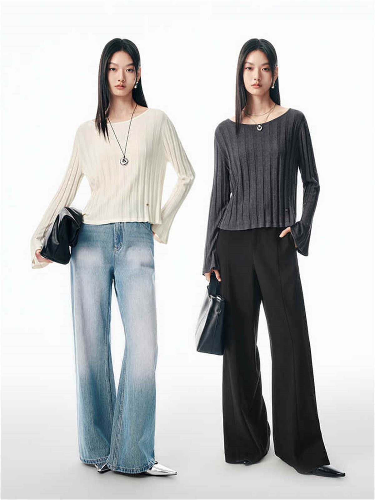 Women's Flared Sleeve Knit Top in Lyocell-Silk Blend