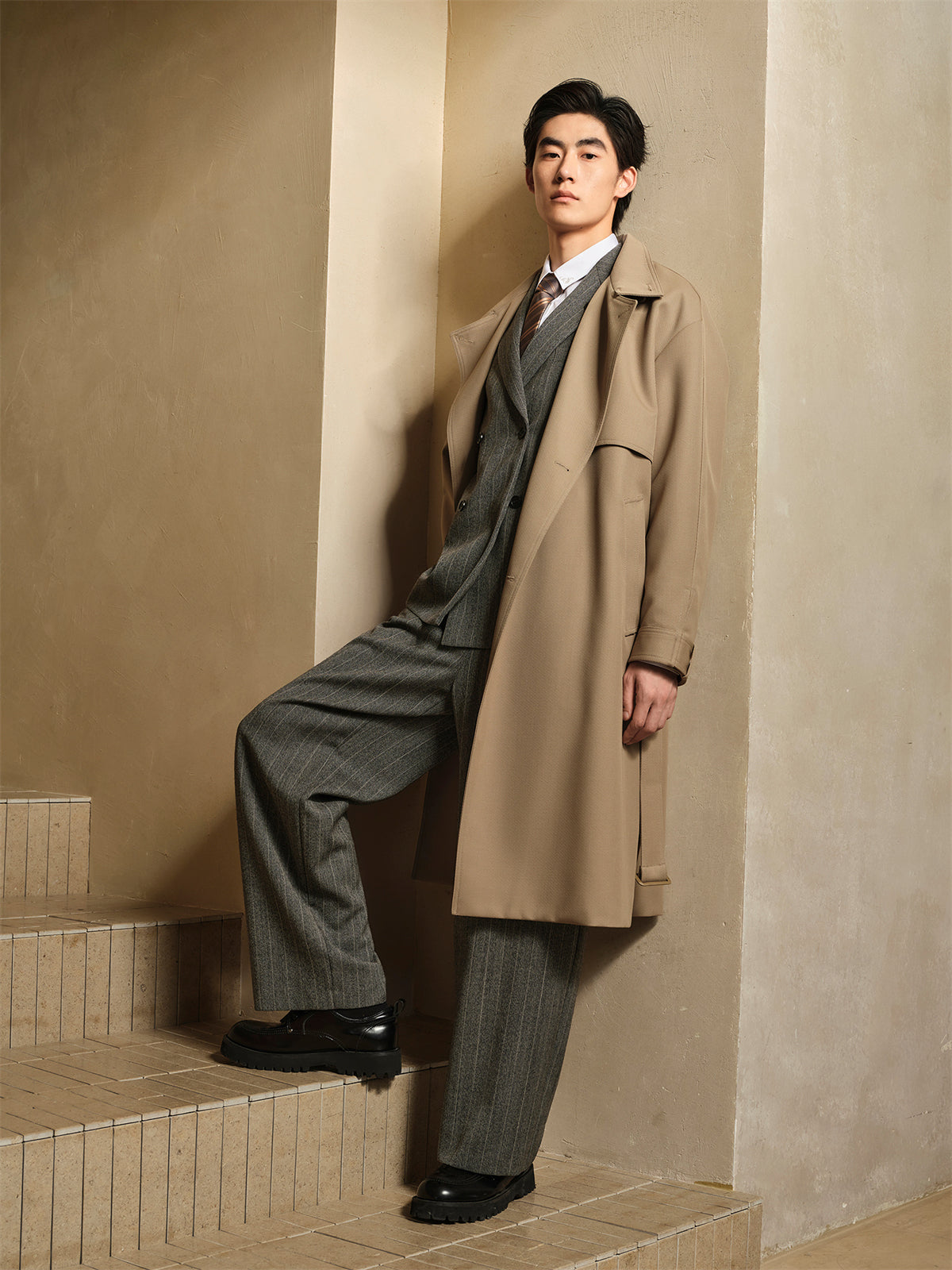 Men's Long Oversized Wool Trench Coat
