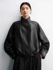 Women's Lambskin Stand-Collar Moto Jacket