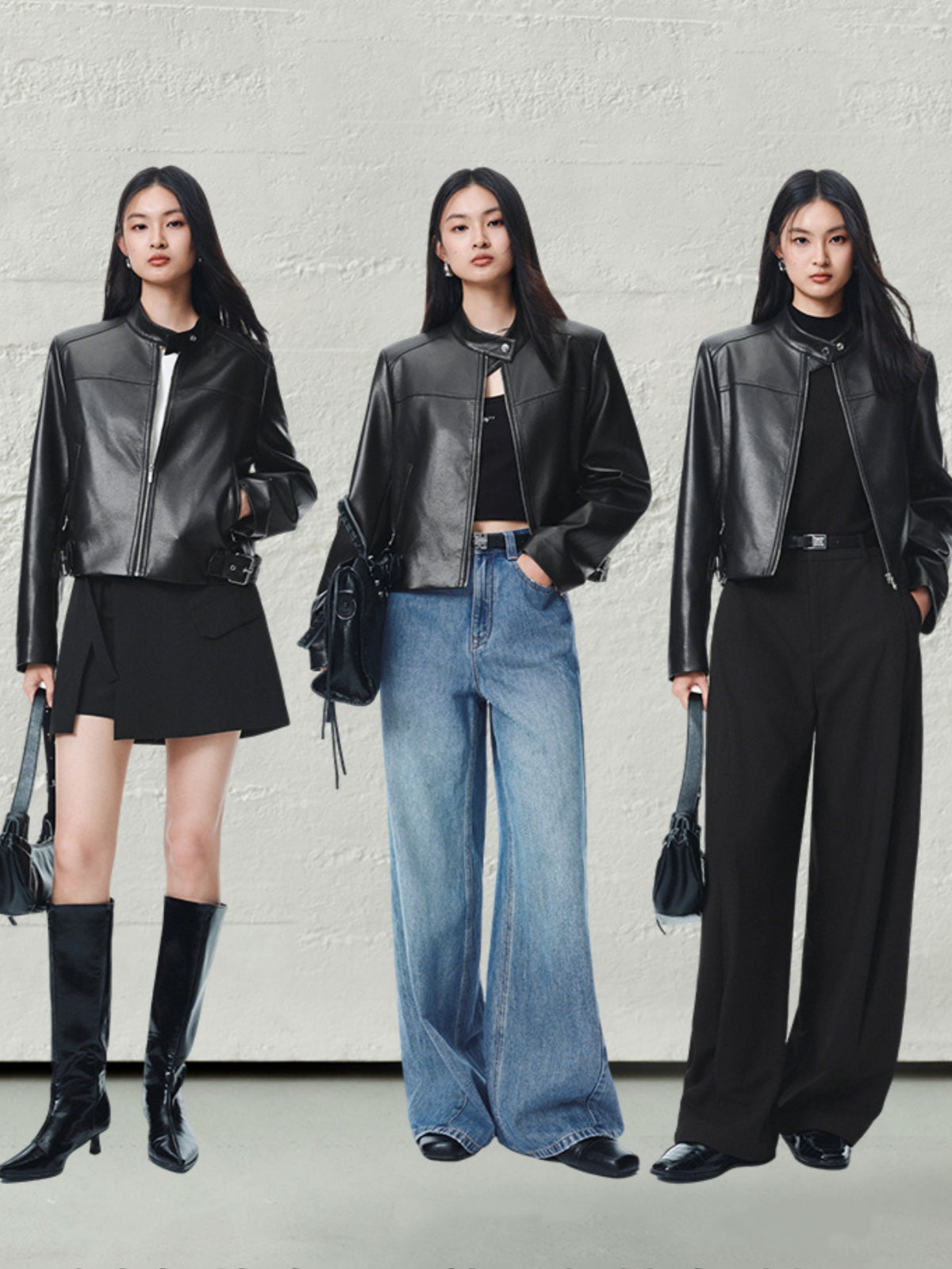 Women's Cropped Moto-Style PU Jacket