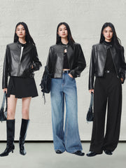 Women's Cropped Moto-Style PU Jacket