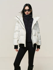 Women's Short Layered-Look Hooded Down Jacket