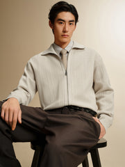 Men's Textured Jacquard Zip Cardigan