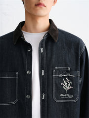 Men's Embroidered Shirt with Corduroy Panels