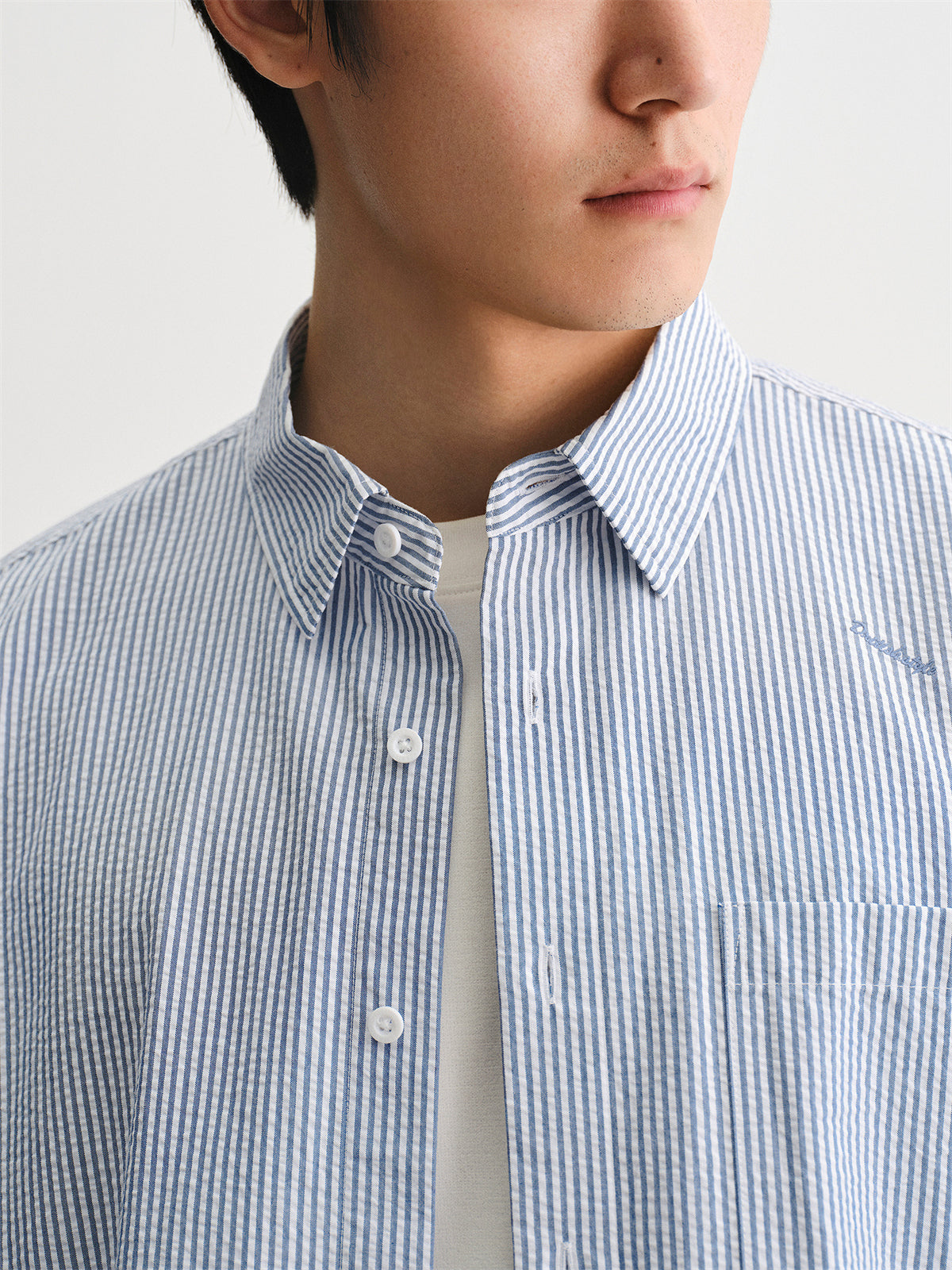 Men's Seersucker Striped Shirt