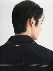 Men's Vintage Contrast Topstitching Denim Jacket