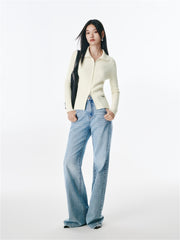 Women's Cable-Knit Collared Two-Way Zip Cardigan