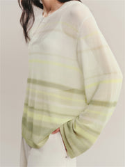 Women's Semi-Sheer Ombre Stripe Knit Pullover