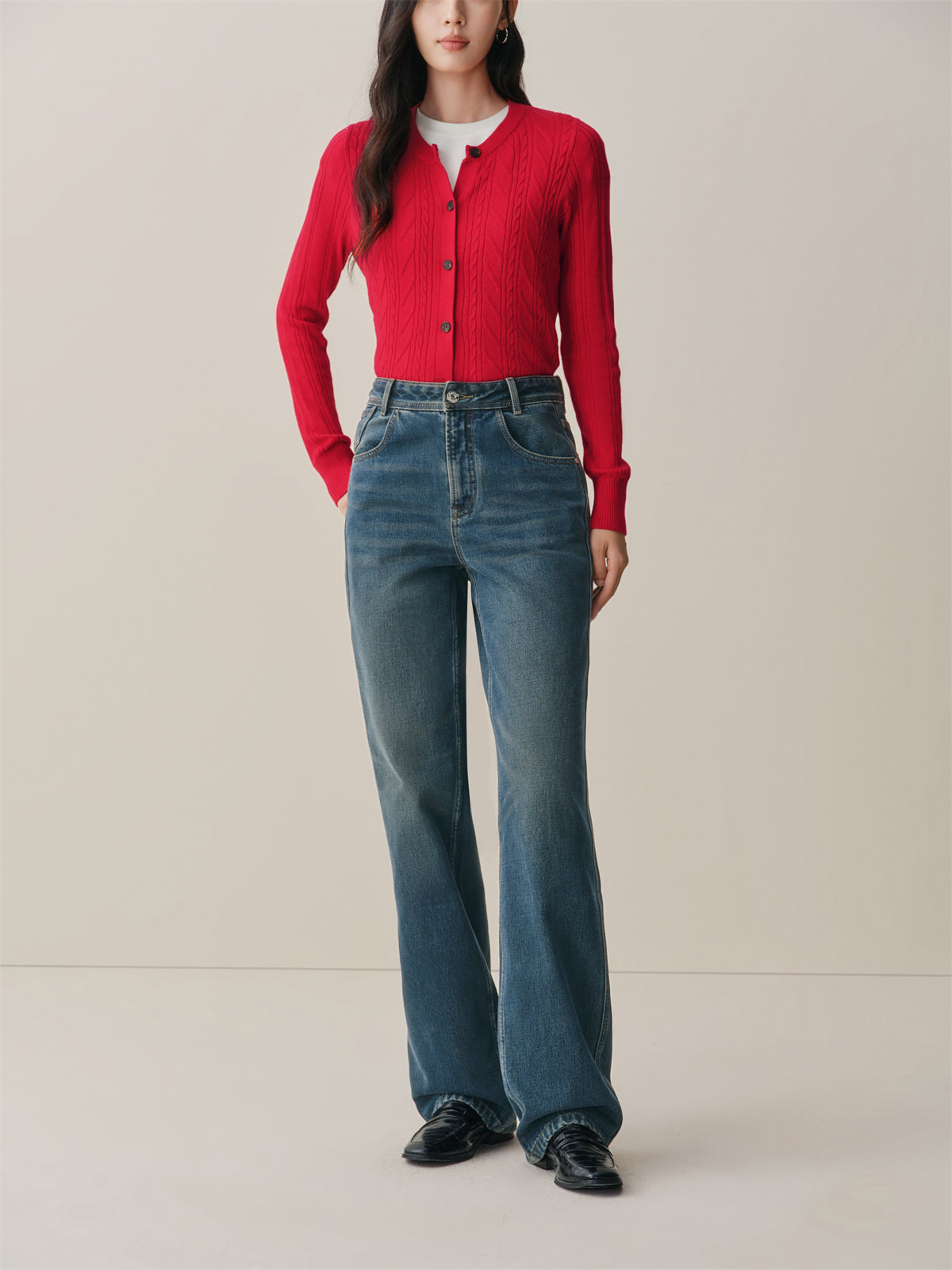 Women's Washed Brushed Straight-Leg Jeans