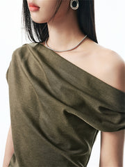 Women's Off-Shoulder Pleated Acetate T-Shirt