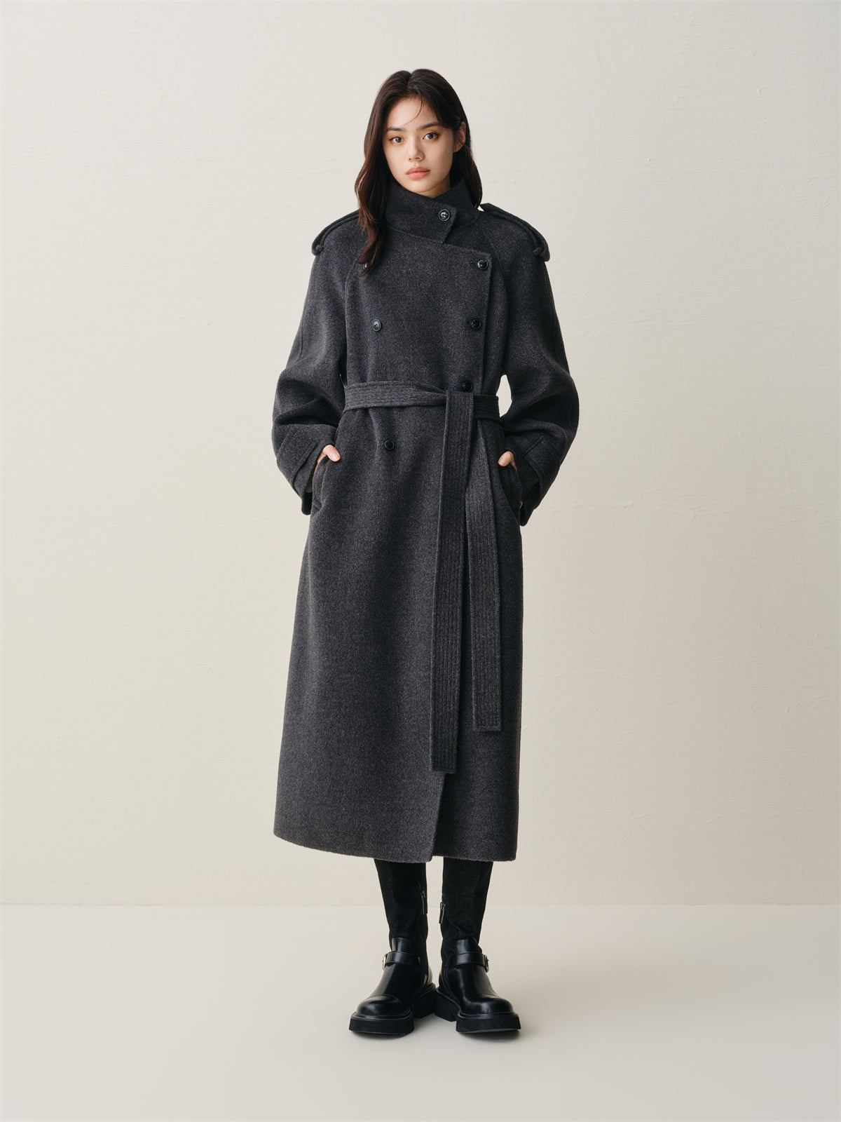 Women's Double-Breasted Trench-Style Cashmere Coat