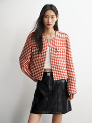 Women's Cropped Tweed-Texture Round-Neck Jacket