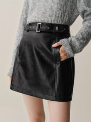 Women's Black PU A-Line Mini Skirt