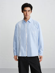 Men's Striped Shirt with Pocket Embroidery