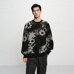 Men's Allover Contrast Floral Jacquard Sweater