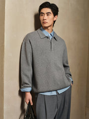 Men's Solid Color Polo-Collar Sweater