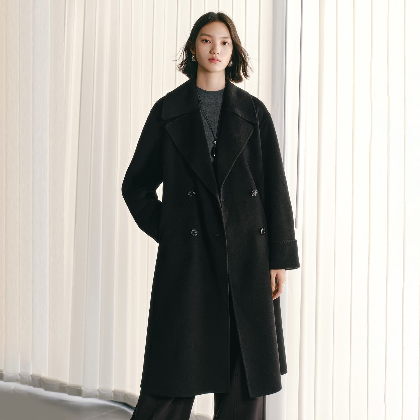 Women's Double-Breasted Belted Wool Coat