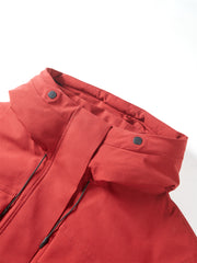 Women's Red Drawstring Waist Waterproof Puffer Jacket