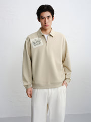 Men's Patch-Detail Textured Half-Zip Sweatshirt