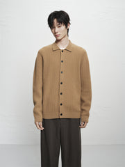 Men's Brown Textured Wool Knit Cardigan