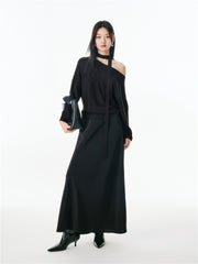 Women's Split-Hem Pullover Knit Top with Detachable Tie