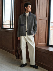 Men's Tweed-Texture Jacket with Suede Trim