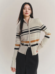 Women's Mock-Neck Colorblock Striped Knit Cardigan