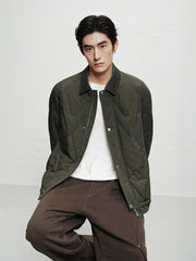 Men's Brown Down Jacket with Corduroy Collar