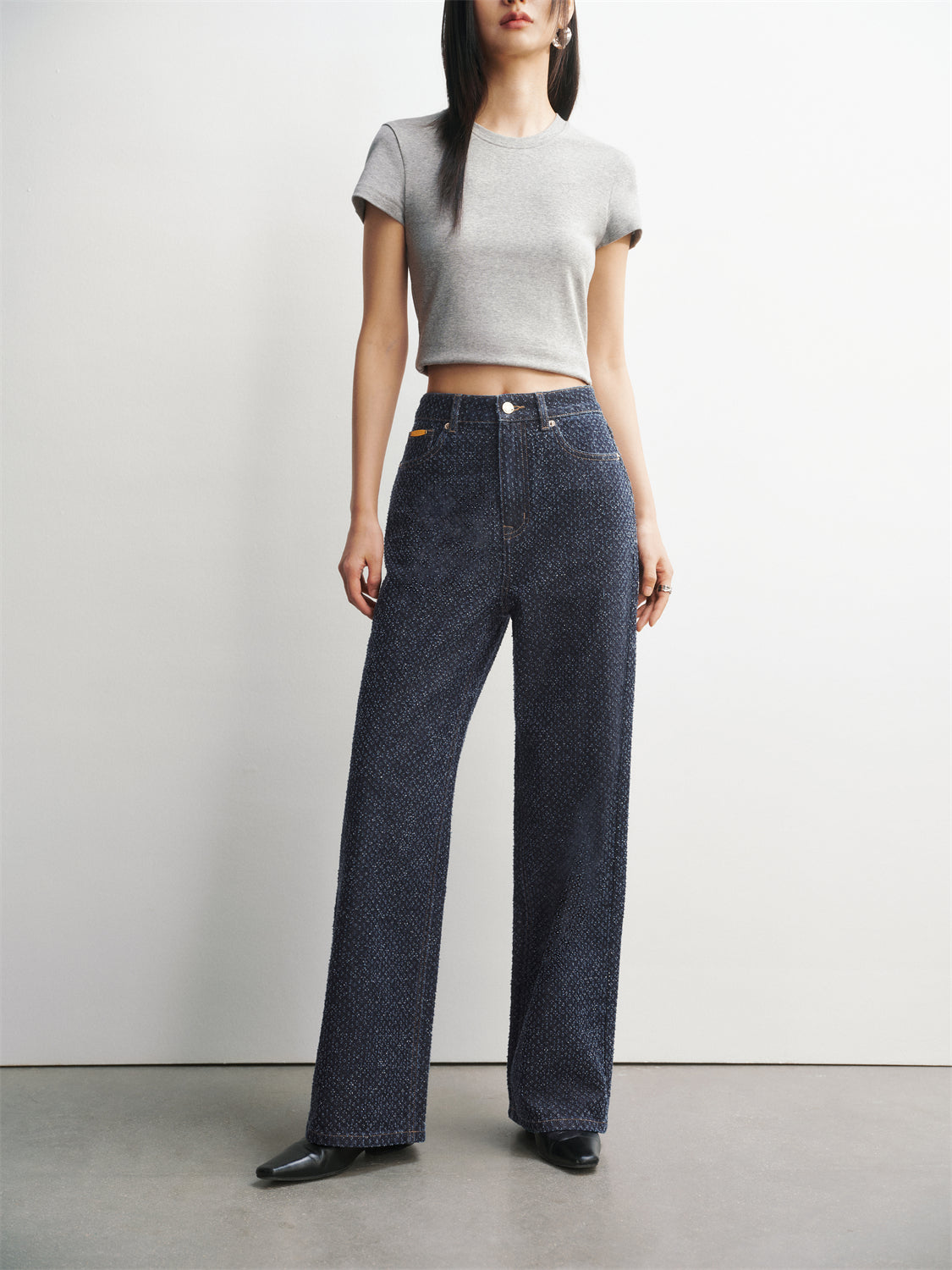 Women's Straight-Leg Jeans with Heavy Crochet Embroidery